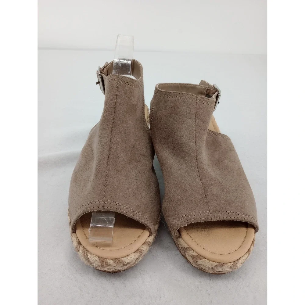 Justice Espadrille Wedge Sandals Kids Size 3 Brown Peep Toe Buckle Strap